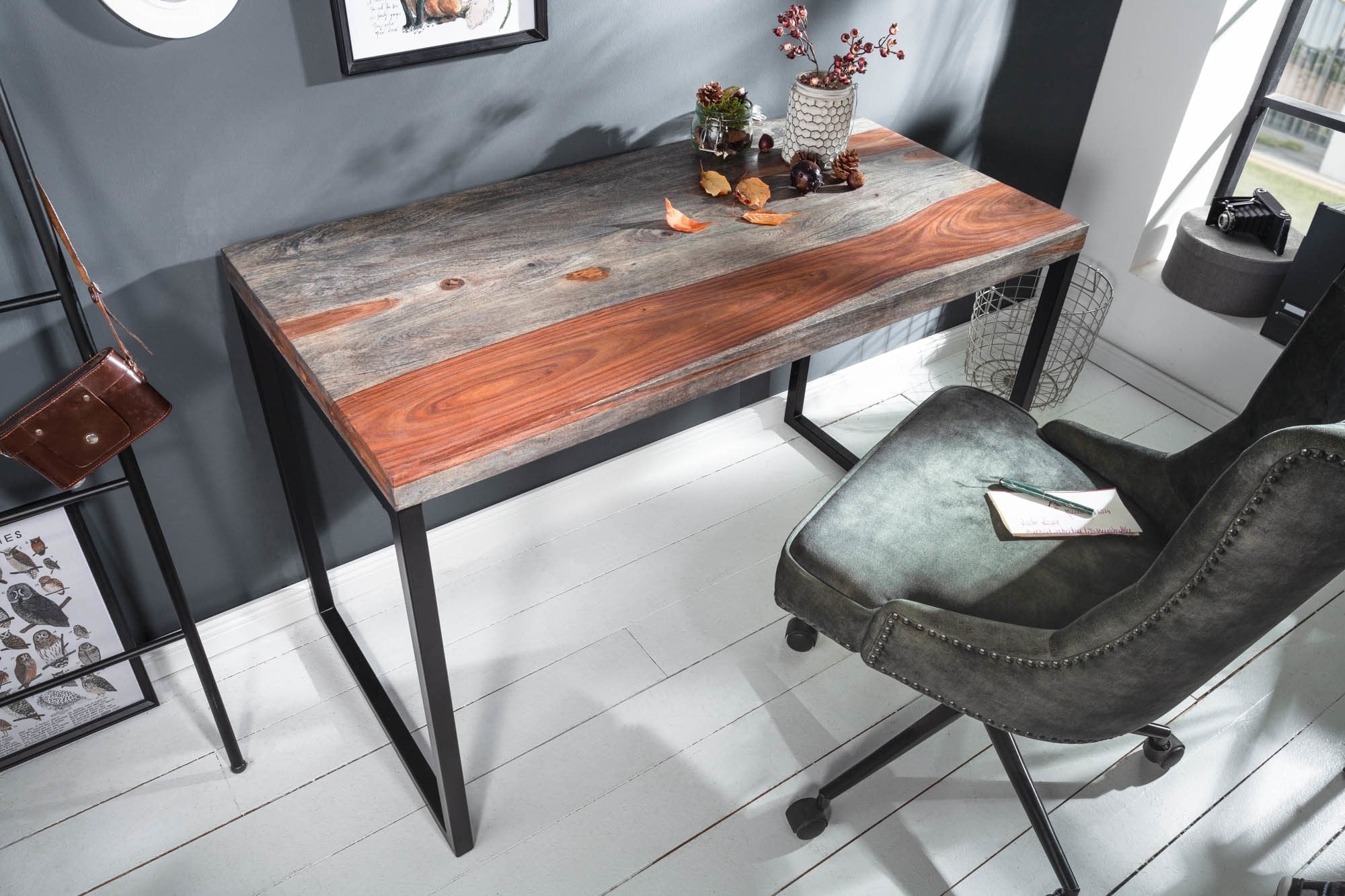 Íróasztal - ELEMENTS barna rózsafa íróasztal 118x60x76