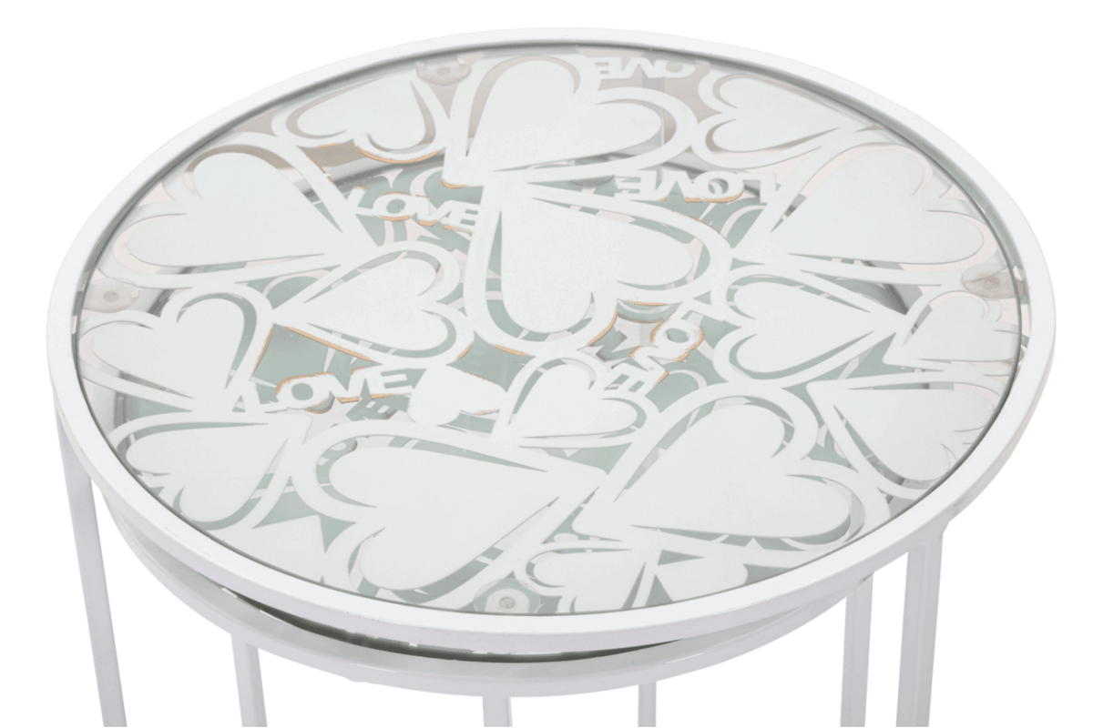 Lerakóasztal - HEARTS fehér vas 2 részes lerakóasztal