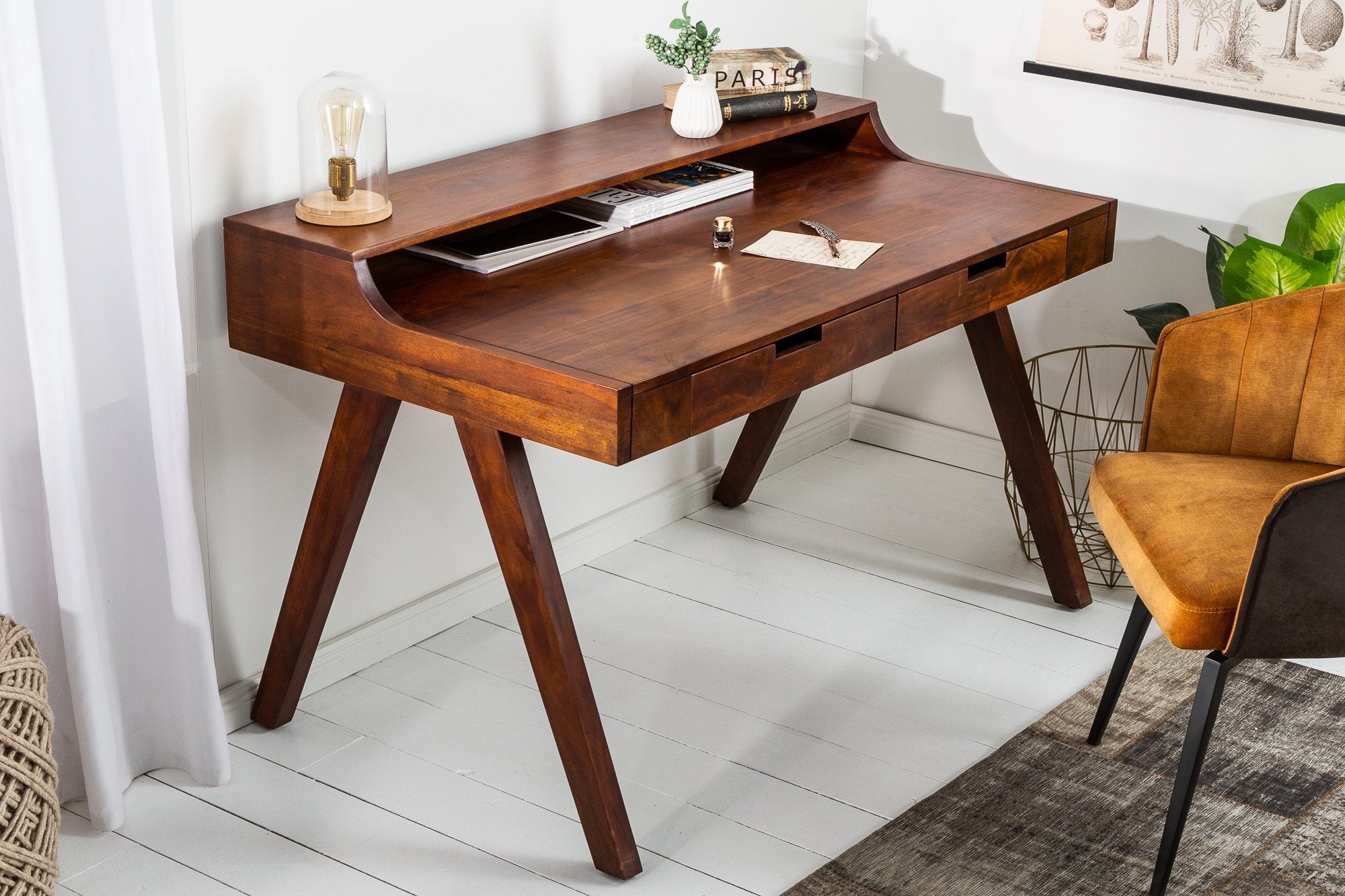 Íróasztal - MONSOON barna akácfa íróasztal