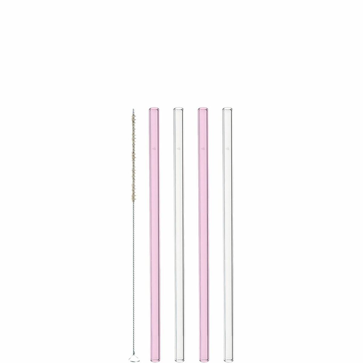 LEONARDO CIAO PINK-CLEAR szívószál szett 4részes 20cm tisztókefével