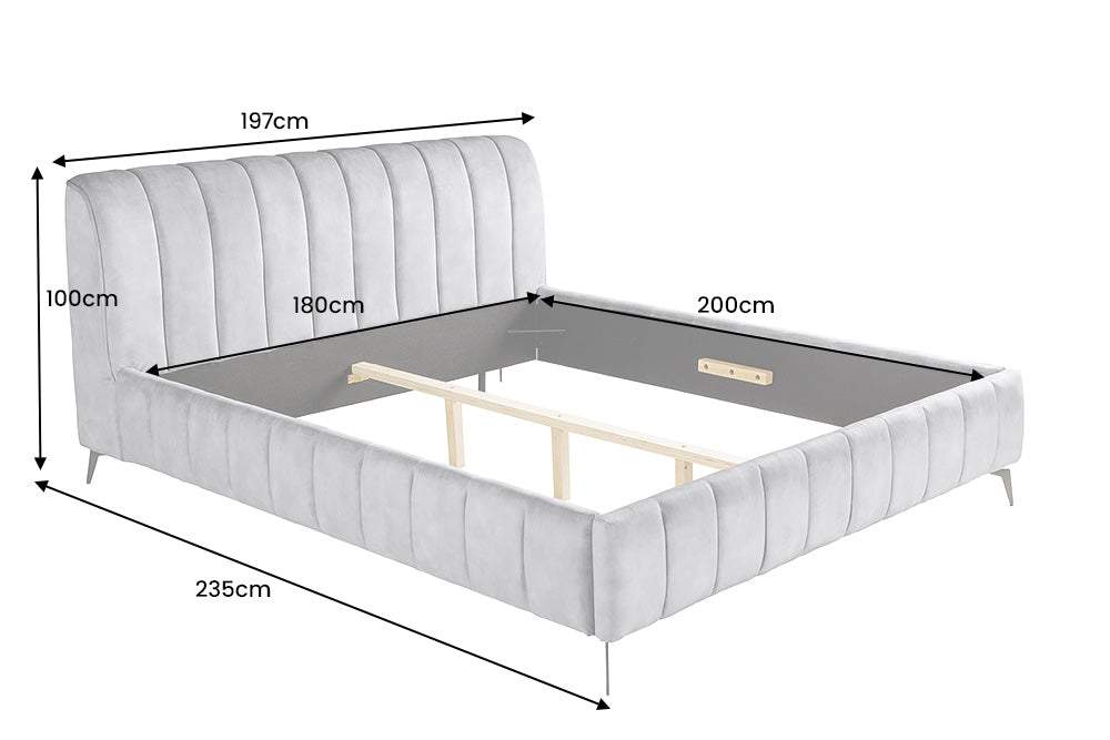 AMSTERDAM szürke bársony ágy 180x200 cm