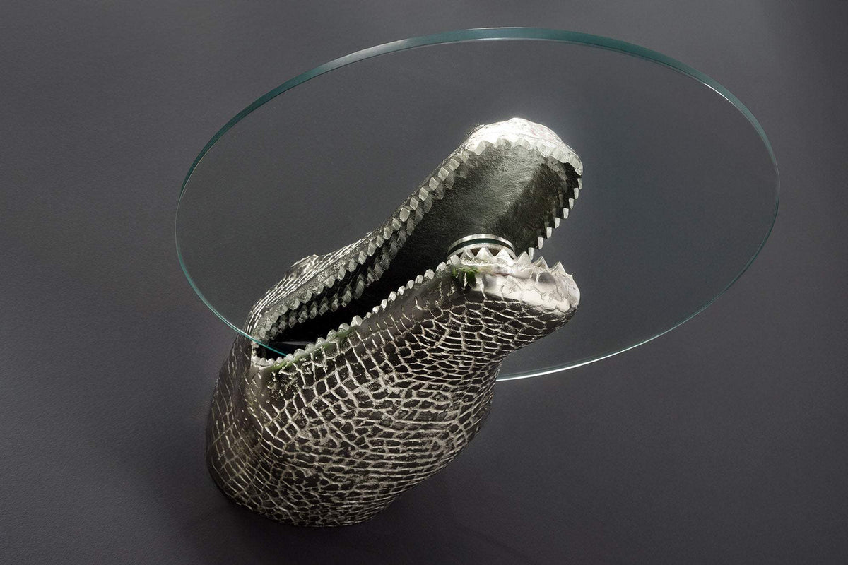 WILDLIFE CROCODILE ezüst üveg lerakóasztal