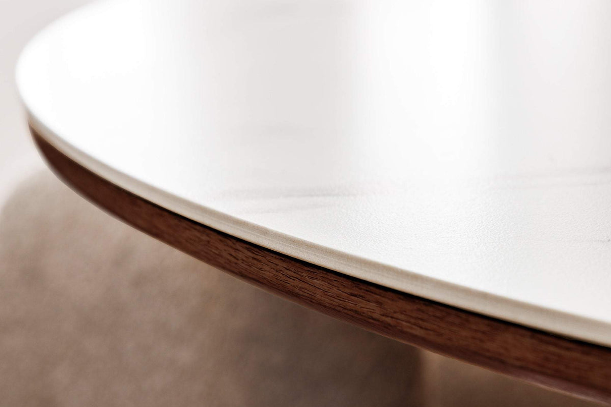 UNIQUE fehér kerámia étkezőasztal diófa vázzal 120 cm