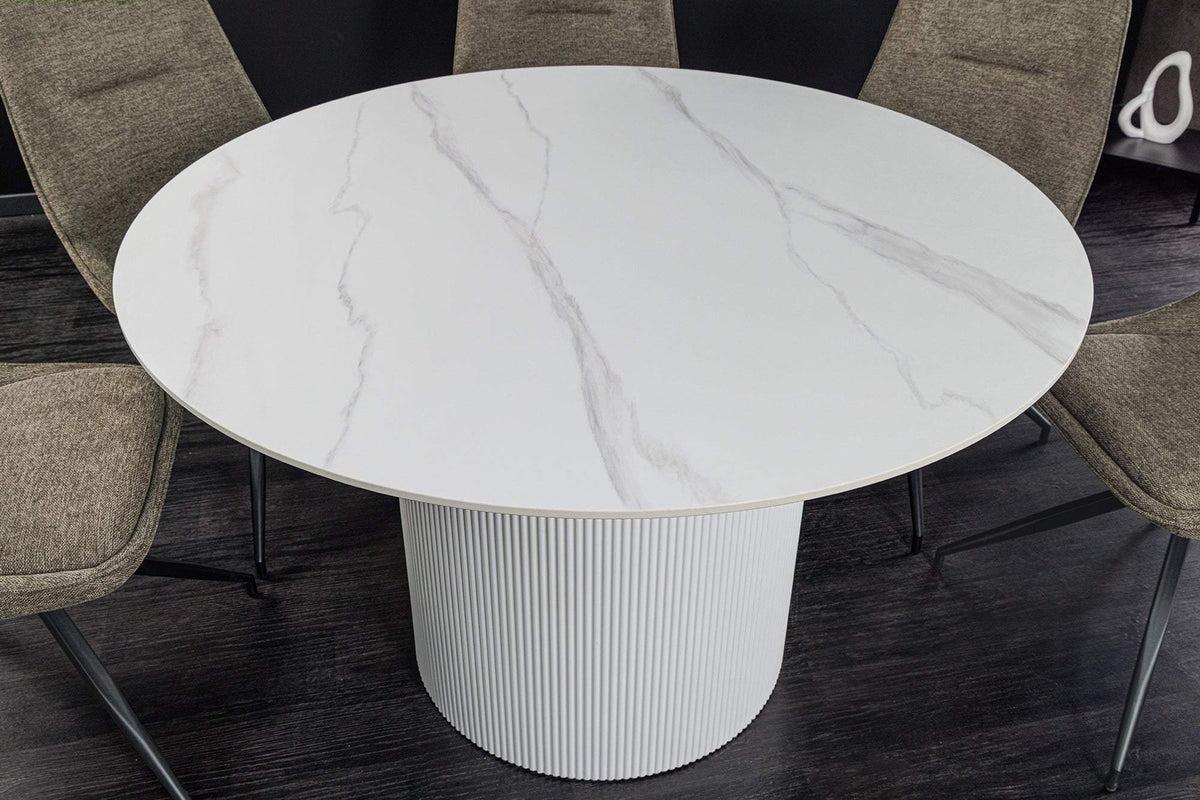 UNIQUE fehér kerámia kerek étkezőasztal 120 cm