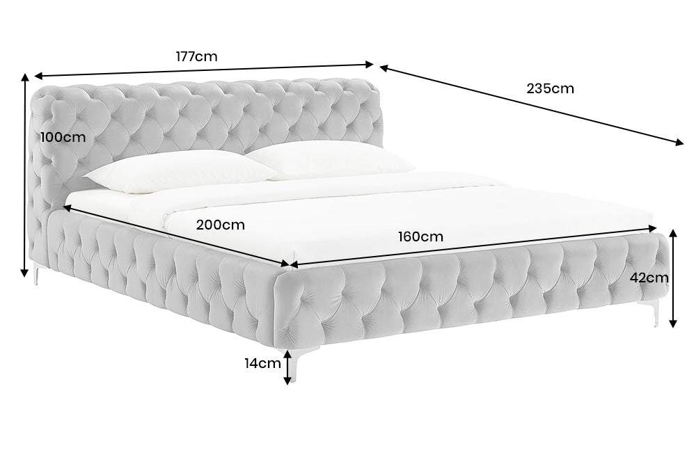 MODERN BAROCK szürke bársony ágy 160x200 cm