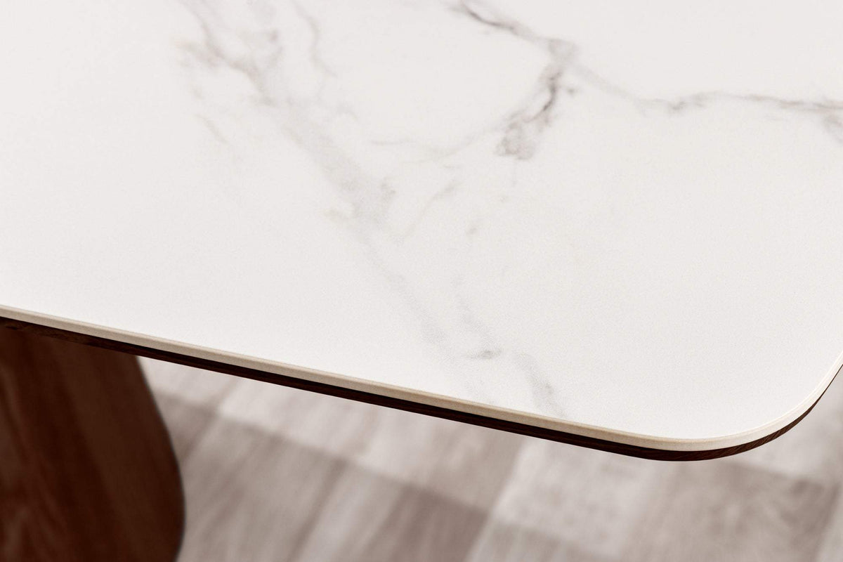 UNIQUE fehér kerámia étkezőasztal diófa vázzal 200 cm