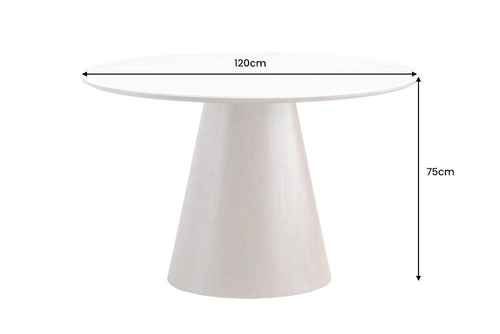 UNIQUE fehér kerámia étkezőasztal diófa vázzal 120 cm