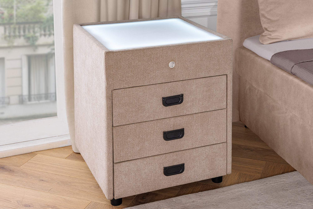 TOULOUSE LED bézs bársony éjjeliszekrény