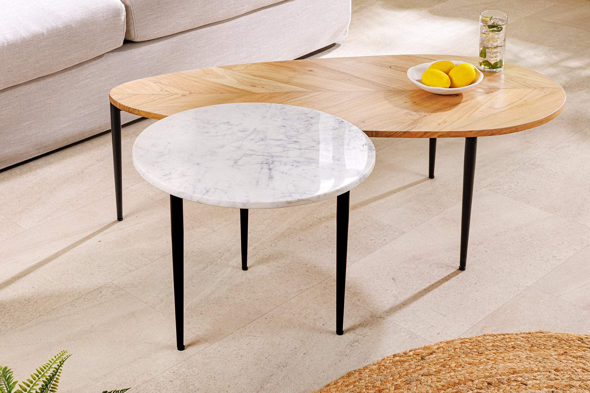 ADLON fehér akácfa márvány dohányzóasztal szett 2 db