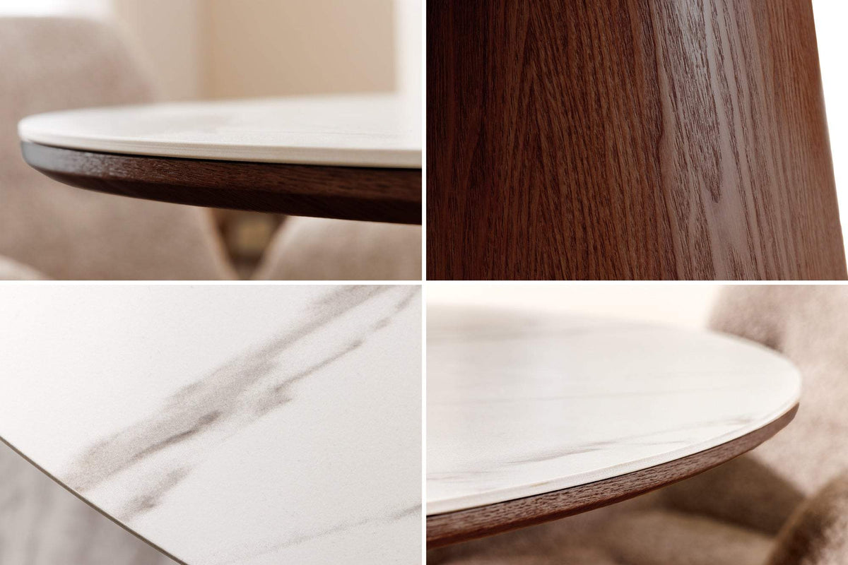 UNIQUE fehér kerámia étkezőasztal diófa vázzal 120 cm