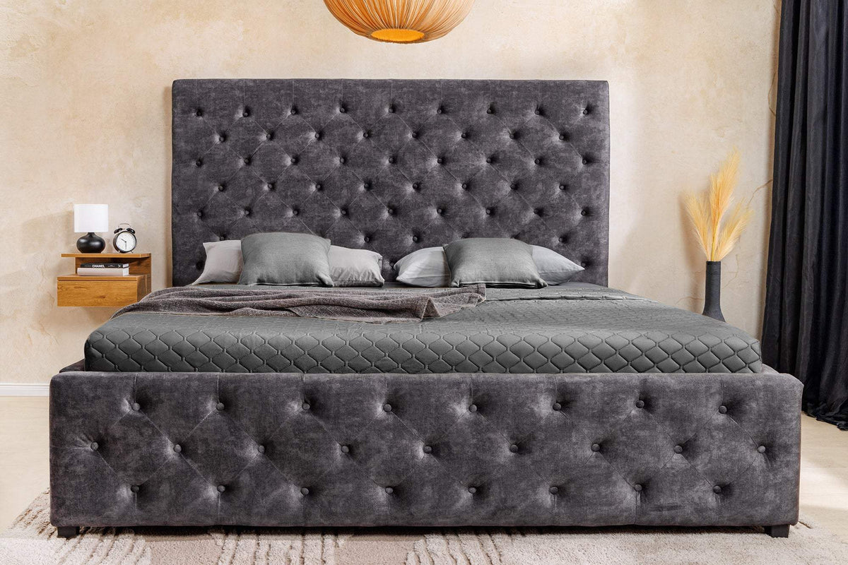 PARIS CHESTERFIELD szürke bársony ágy 160x200 cm