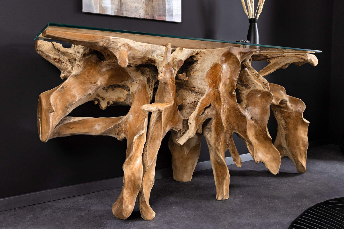 ROOT barna uszadékfa konzolasztal - ÜVEGLAP NÉLKÜL