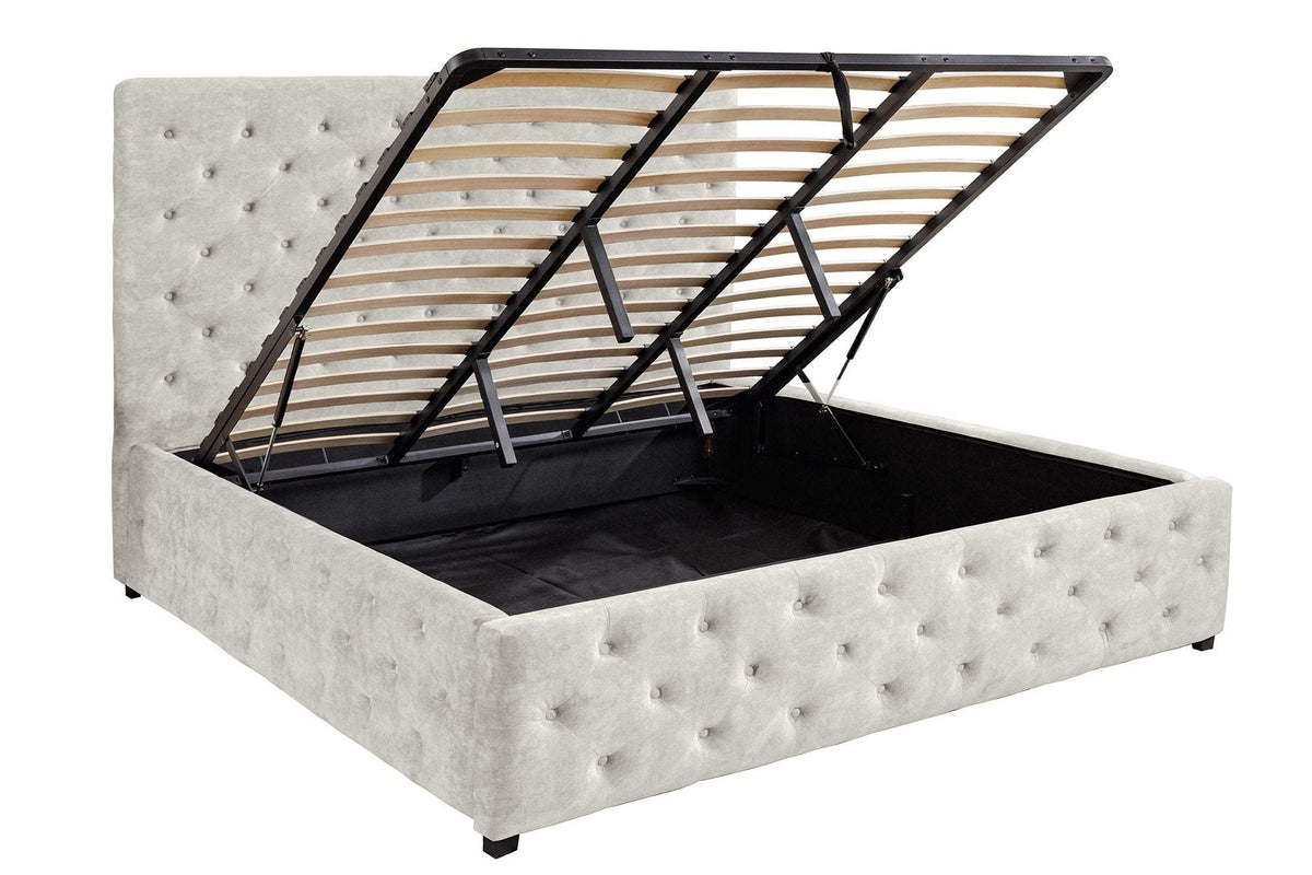 PARIS CHESTERFIELD bézs bársony ágy 160x200 cm