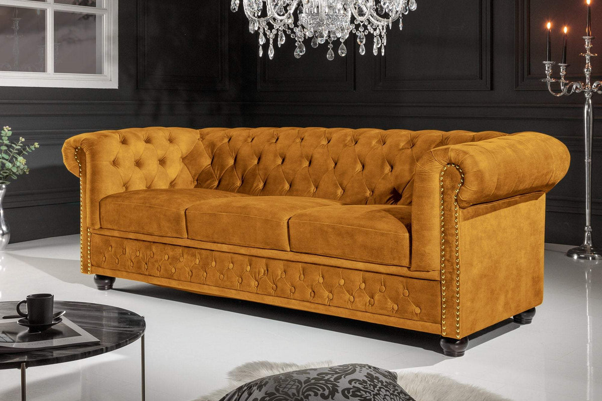 CHESTERFIELD sárga bársony kanapé