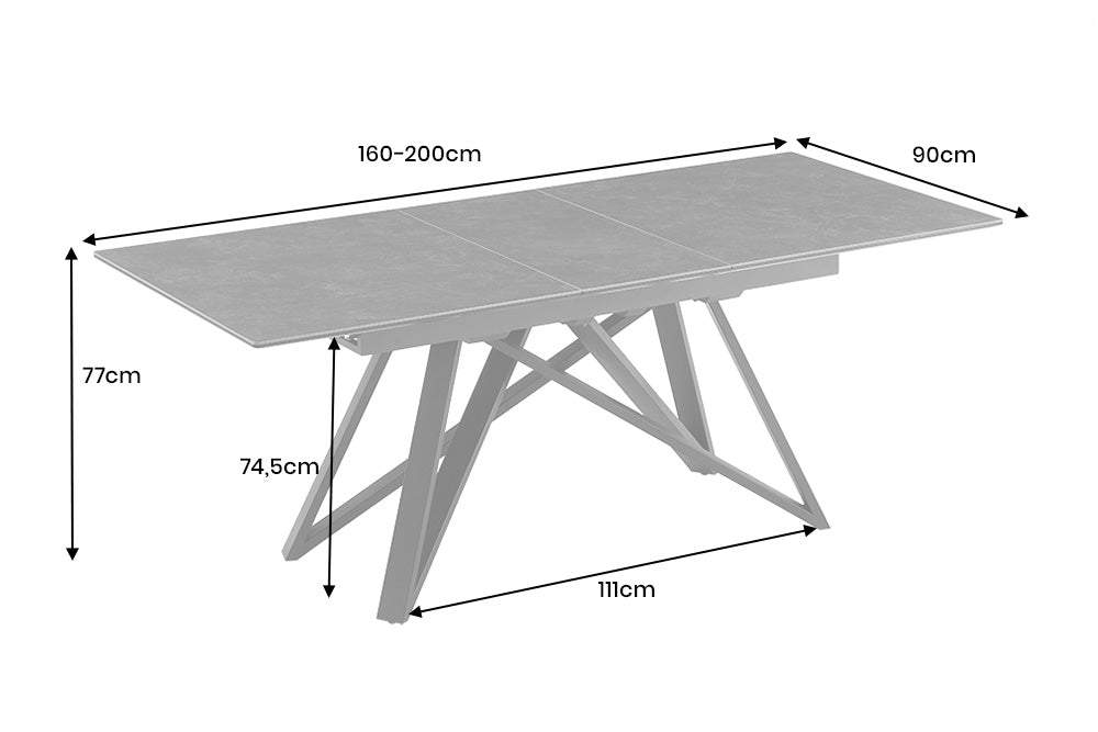 ATLAS szürke kerámia étkezőasztal 160-200 cm