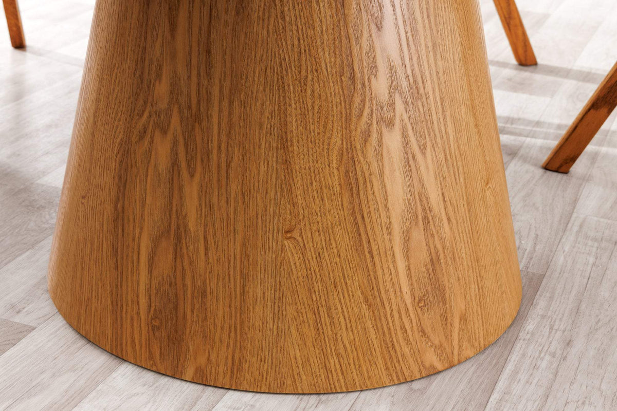 UNIQUE fehér kerek kerámia étkezőasztal tölgyfa vázzal 120 cm