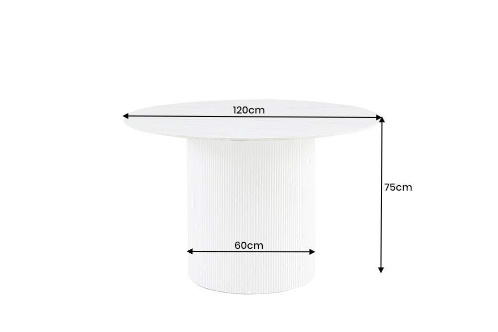 UNIQUE fehér kerámia kerek étkezőasztal 120 cm