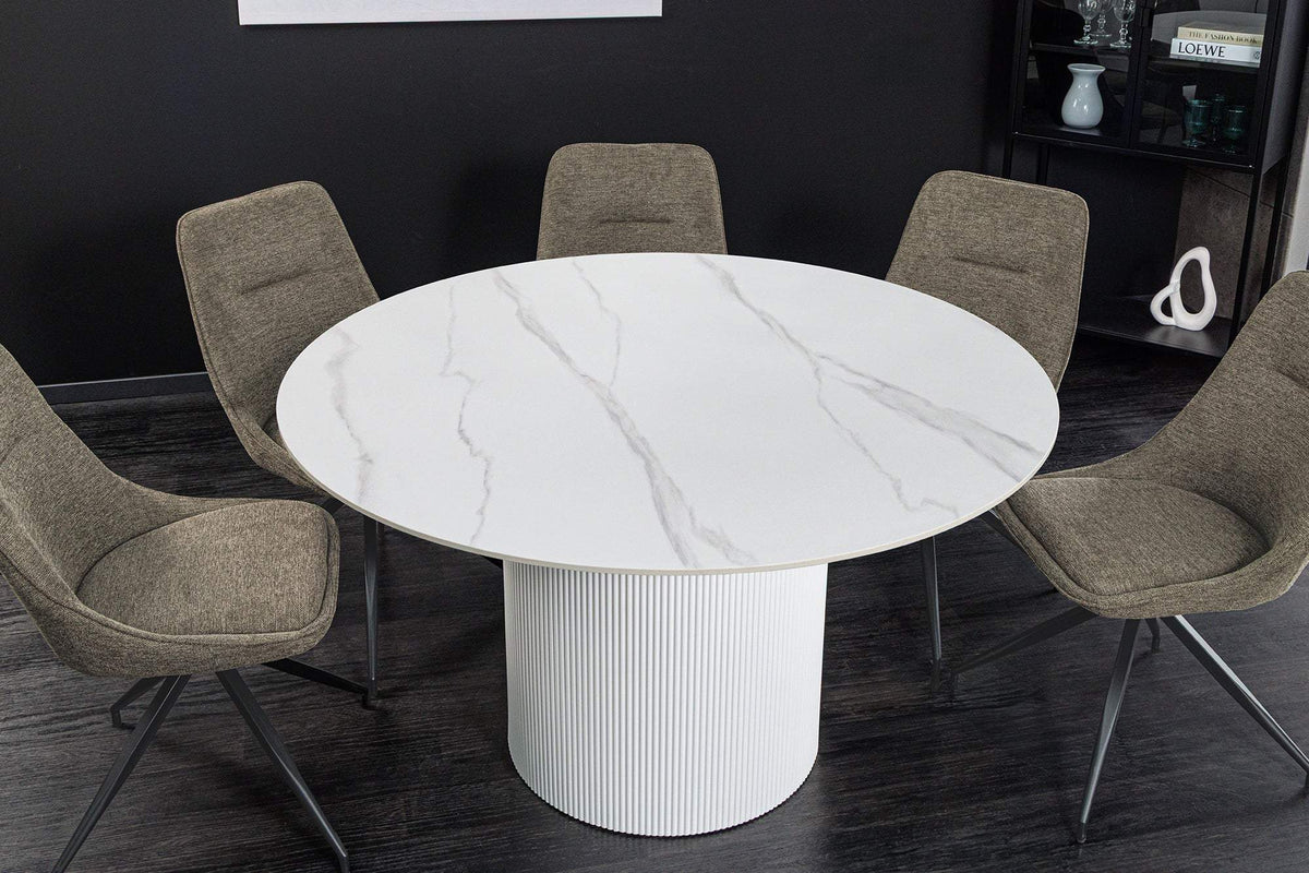 UNIQUE fehér kerámia kerek étkezőasztal 120 cm