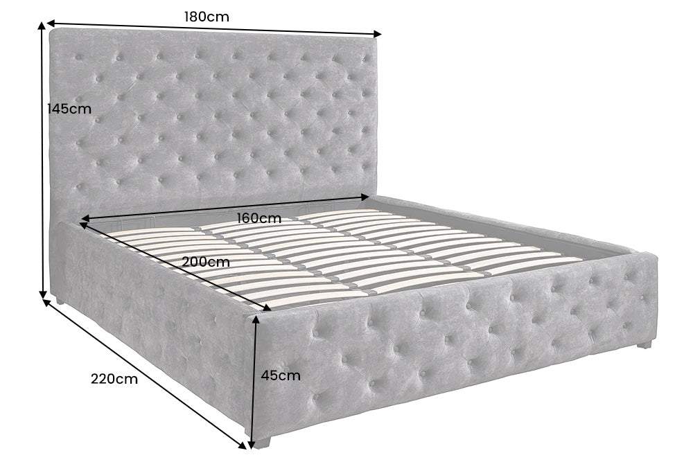 PARIS CHESTERFIELD szürke bársony ágy 160x200 cm