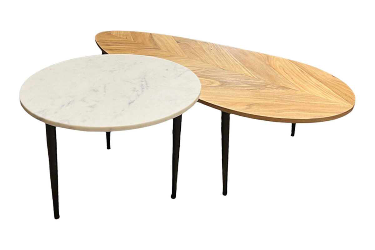 ADLON fehér akácfa márvány dohányzóasztal szett 2 db