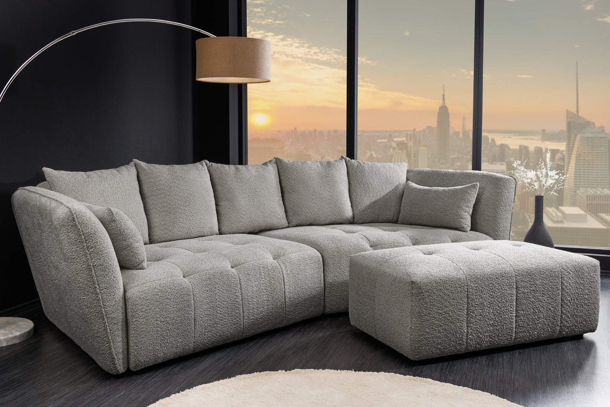 ROYAL XL szürke buklé sarokkanapé