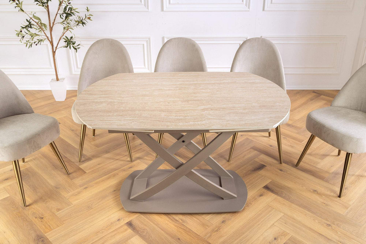 INCEPTION barna kerámia étkezőasztal 130-190 cm