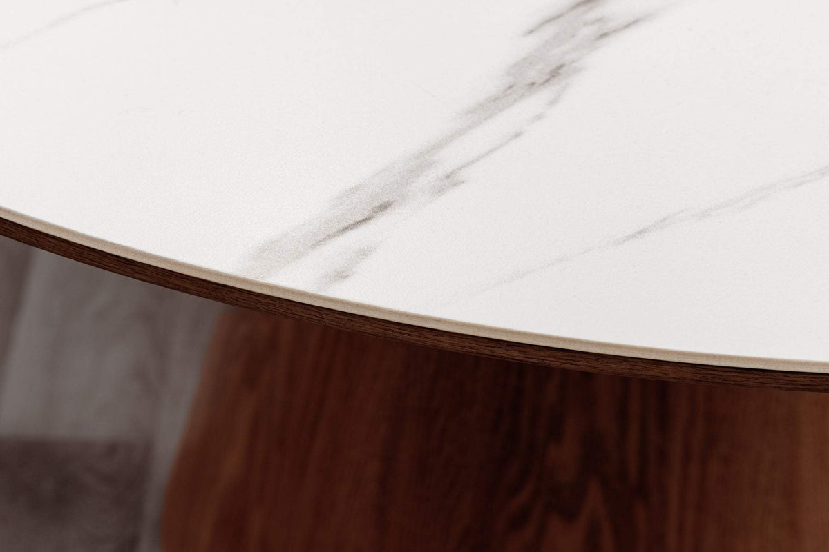 UNIQUE fehér kerámia étkezőasztal diófa vázzal 120 cm