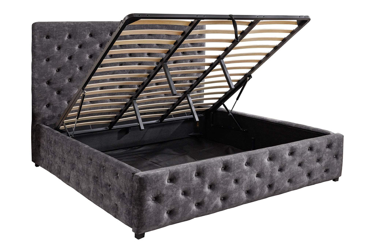 PARIS CHESTERFIELD szürke bársony ágy 160x200 cm