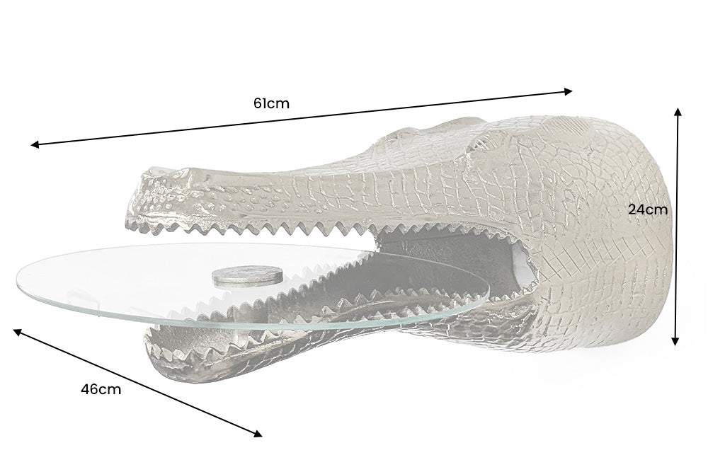 WILDLIFE CROCODILE ezüst üveg lerakóasztal