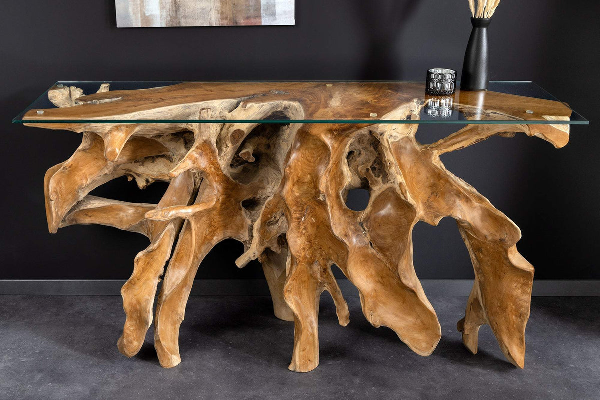 ROOT barna uszadékfa konzolasztal - ÜVEGLAP NÉLKÜL