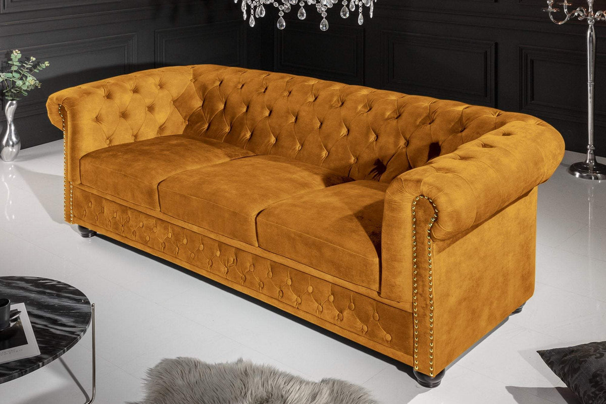 CHESTERFIELD sárga bársony kanapé