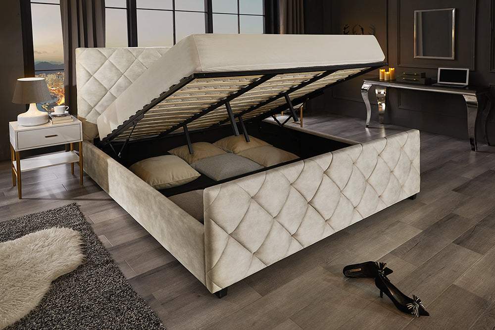 ELYSIUM bézs bársony ágy 180x200 cm