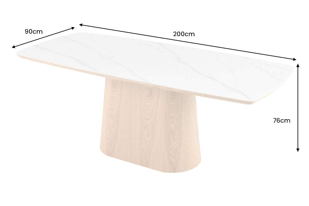 UNIQUE fehér kerámia étkezőasztal tölgyfa vázzal 200 cm
