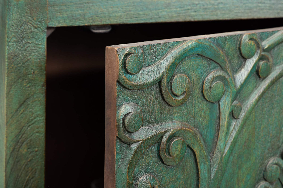 PEACOCK zöld mangófa tálalószekrény