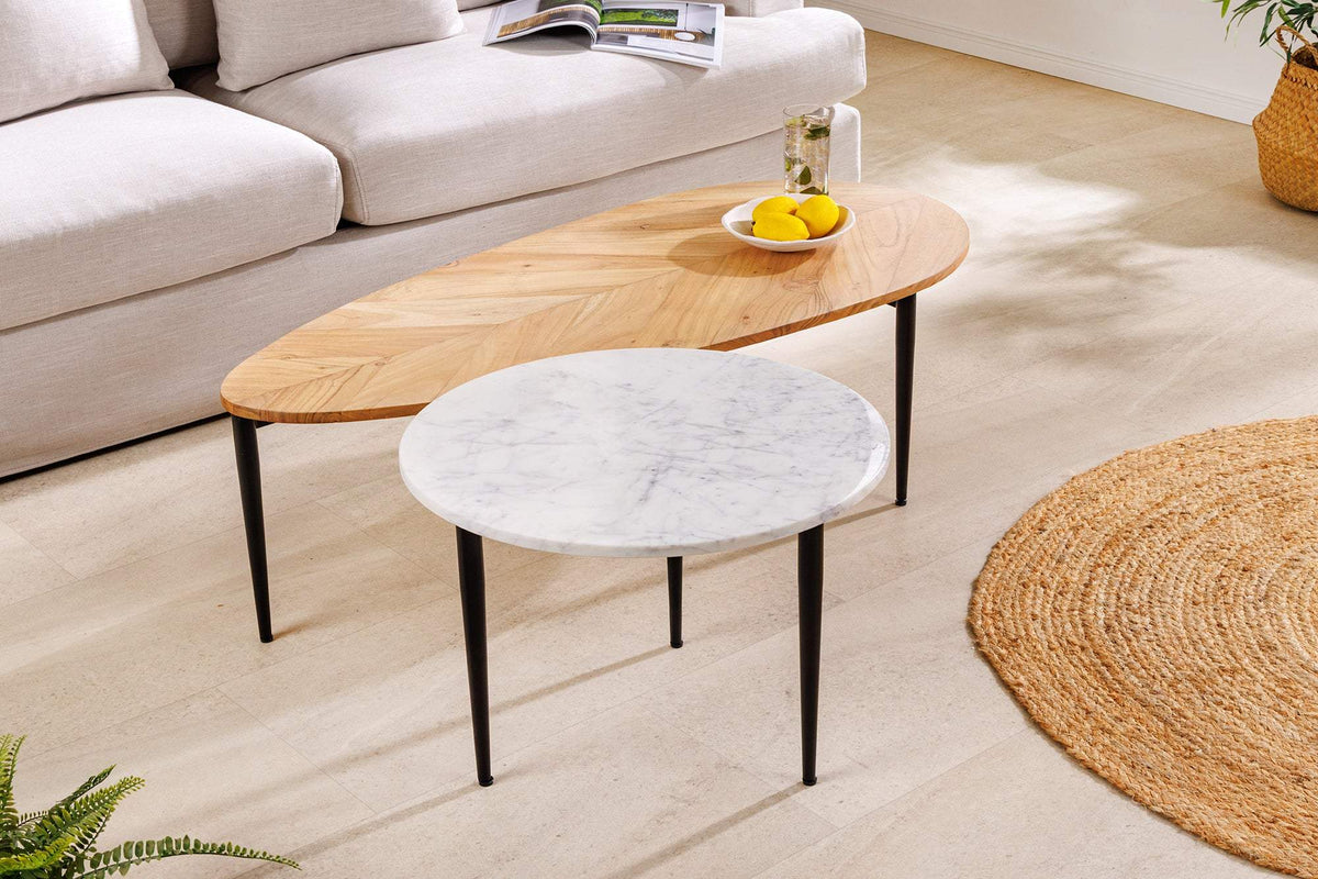 ADLON fehér akácfa márvány dohányzóasztal szett 2 db