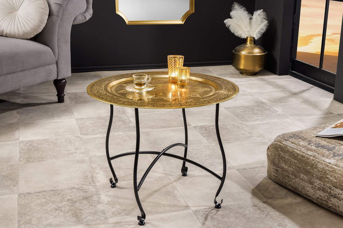 MARRAKESH sárgaréz lerakóasztal levehető tálcával