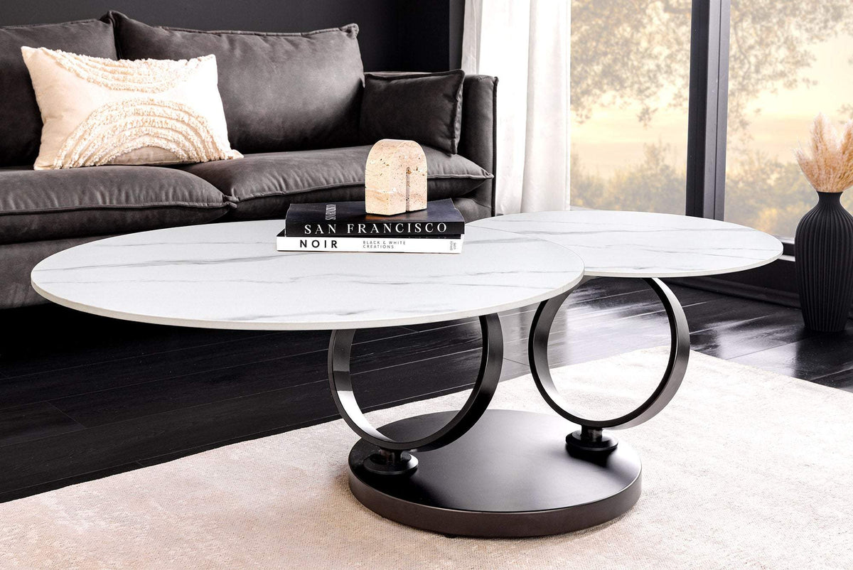 DANCING RINGS fehér kerámia dohányzóasztal