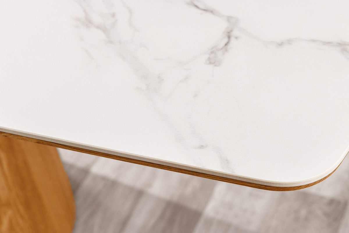 UNIQUE fehér kerámia étkezőasztal tölgyfa vázzal 200 cm