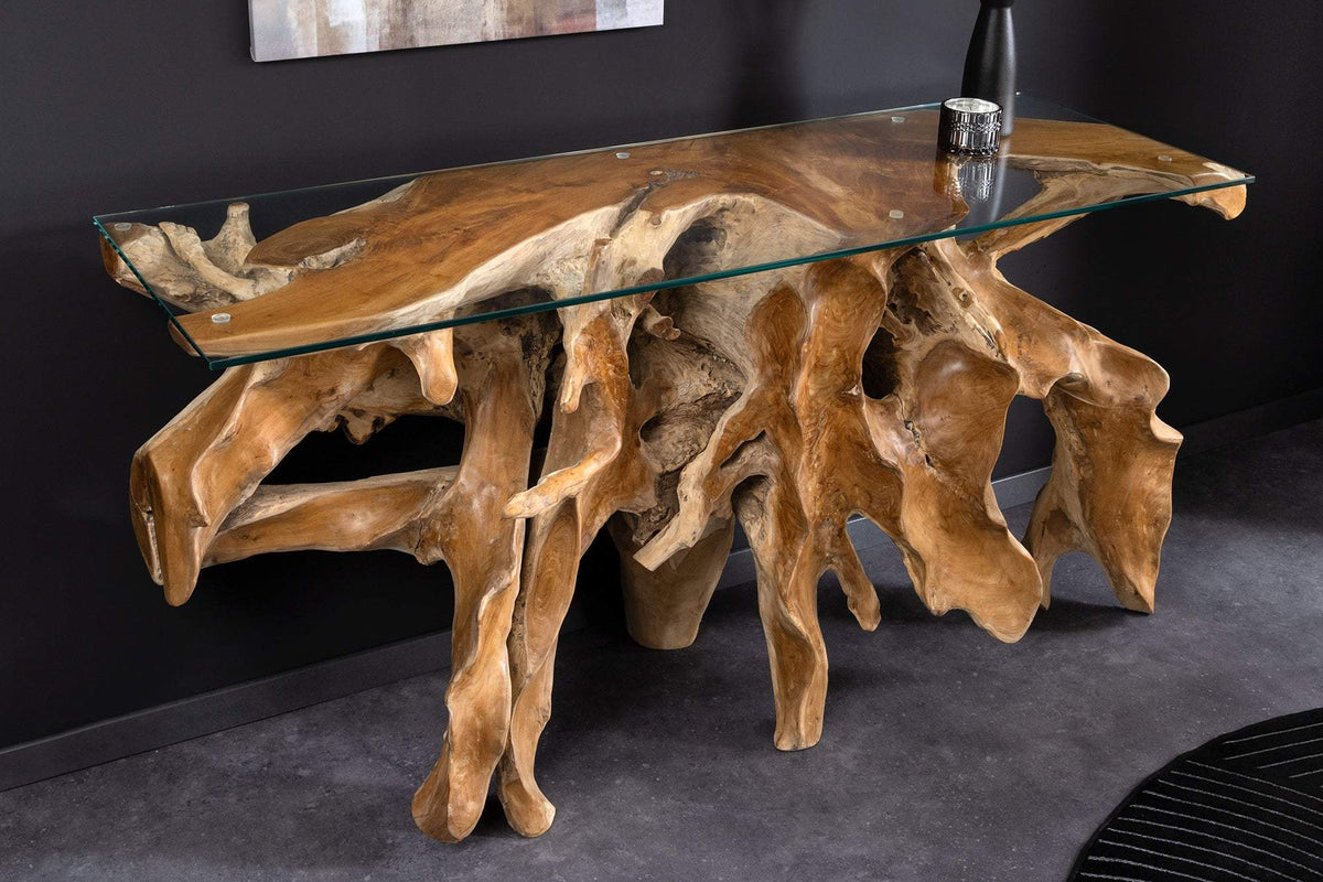 ROOT barna uszadékfa konzolasztal - ÜVEGLAP NÉLKÜL