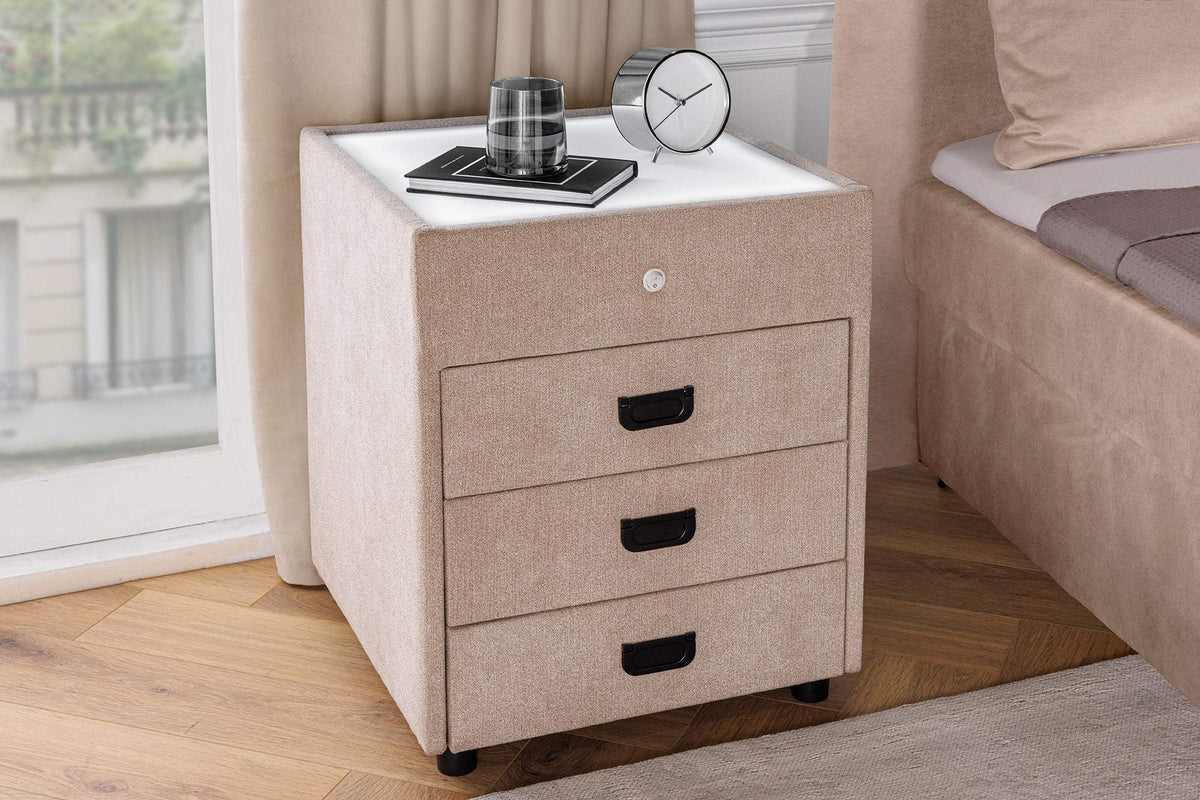 TOULOUSE LED bézs bársony éjjeliszekrény