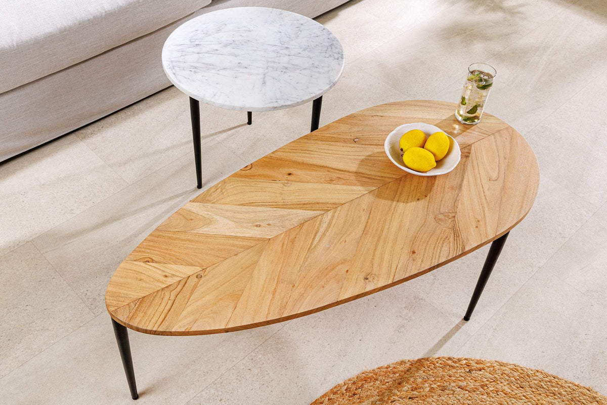 ADLON fehér akácfa márvány dohányzóasztal szett 2 db