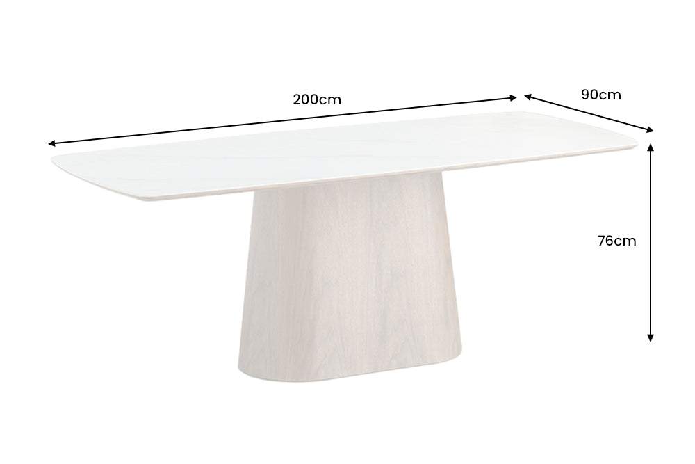 UNIQUE fehér kerámia étkezőasztal diófa vázzal 200 cm