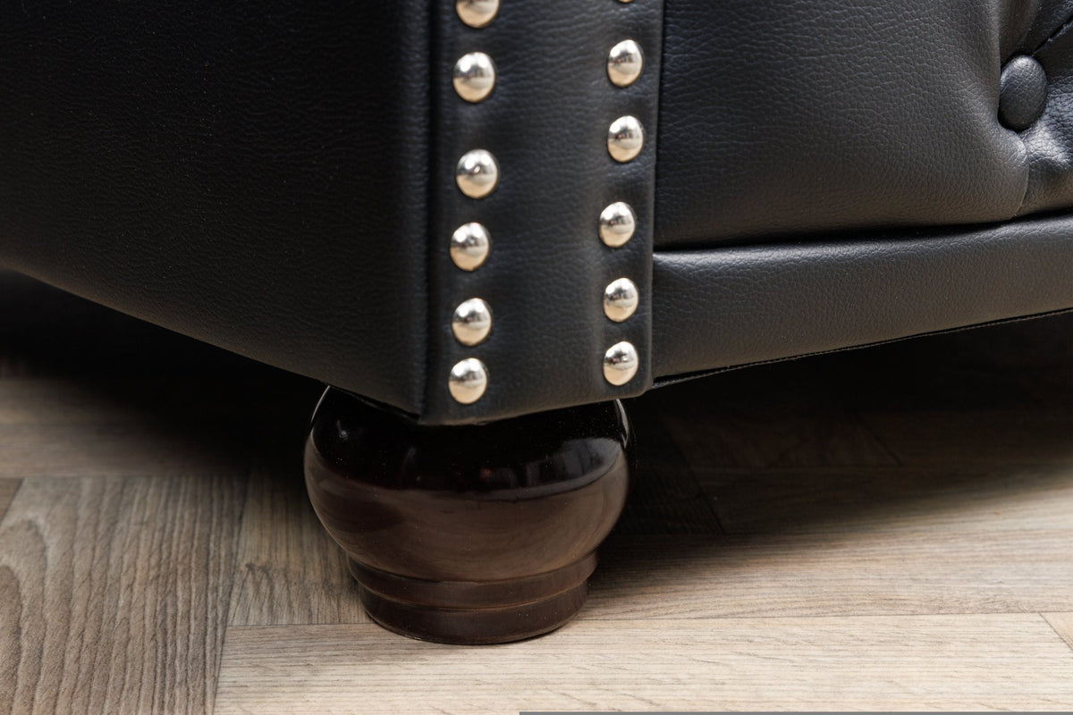 CHESTERFIELD fekete műbőr fotel - SZÉPSÉGHIBÁS