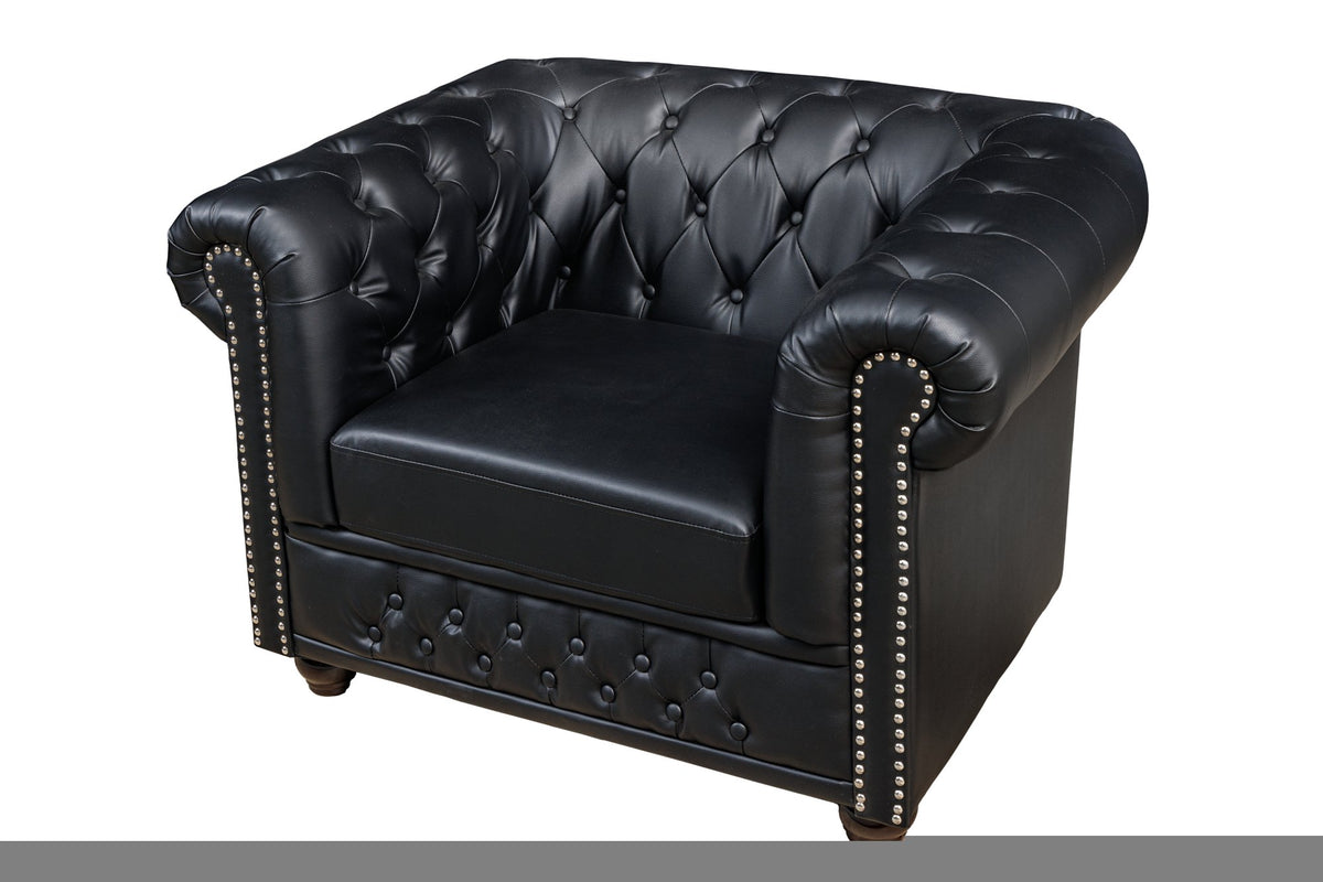 CHESTERFIELD fekete műbőr fotel - SZÉPSÉGHIBÁS