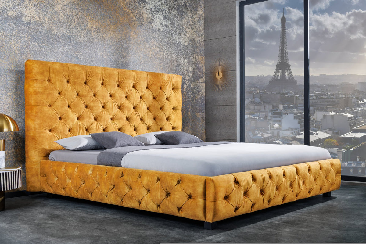 PARIS mustársárga bársony franciaágy 180x200cm
