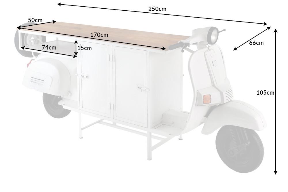 SCOOTER barna-fehér mangófa bárszekrény 250cm