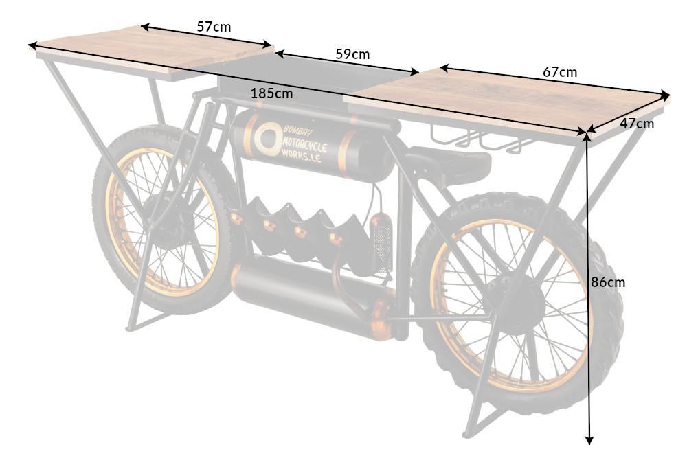 MOTORCYCLE barna mangófa konzol asztal 185cm