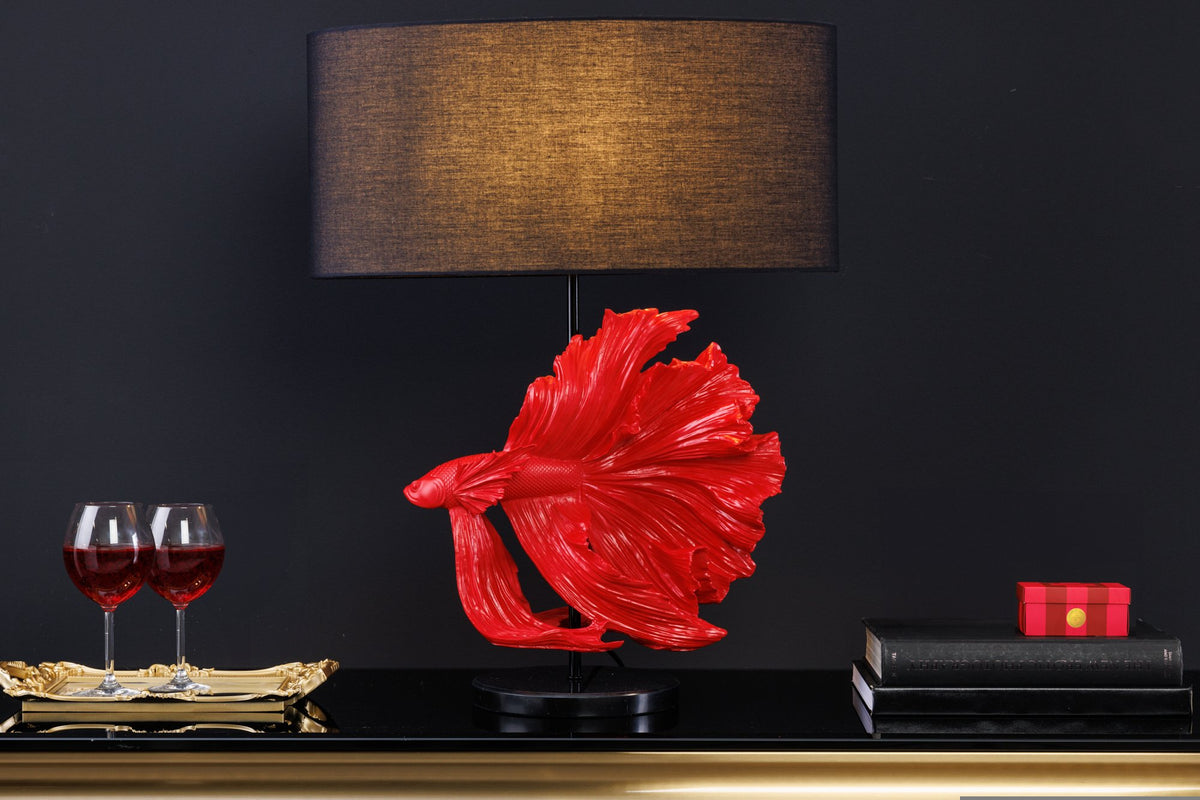 CROWNTAIL fekete-vörös márvány asztali lámpa 65cm