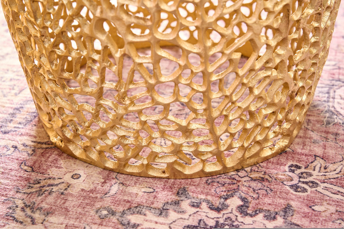 LEAF barna-arany kétrészes akácfa dohányzóasztal 40cm
