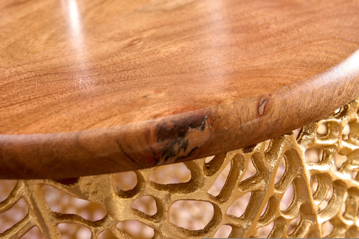 LEAF arany-barna akácfa dohányzóasztal 75cm